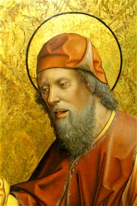 Thomas from St. Mark and St. Thomas, by Fernando Gallego, 1480-1488, predella, oil on panel - University of Arizona Museum of Art - University of Arizona - Tucson, AZ - DSC08304