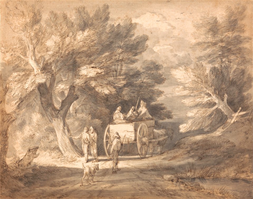 Thomas Gainsborough - Wooded Landscape with Country Cart and Figures Walking down a Lane - Google Art Project