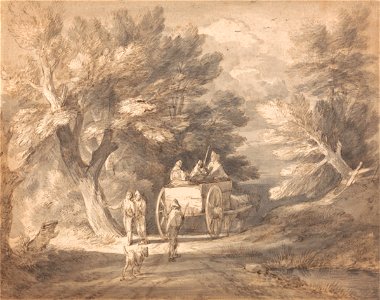Thomas Gainsborough - Wooded Landscape with Country Cart and Figures Walking down a Lane - Google Art Project. Free illustration for personal and commercial use.