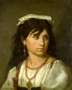 Thomas Couture (1815-1879) - Young Italian Girl - K2882 - Bristol City Museum and Art Gallery. Free illustration for personal and commercial use.