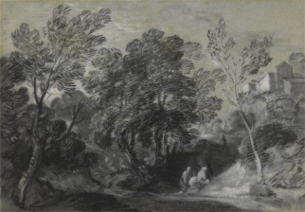 Thomas Gainsborough - Wooded Landscape with Figures and Houses on the Hill - Google Art Project