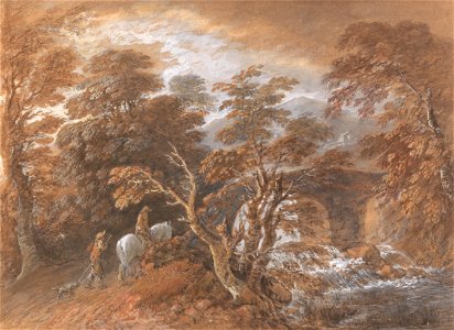 Thomas Gainsborough - Hilly Landscape with Figures Approaching a Bridge - Google Art Project