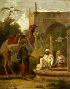 Thomas Daniell (1749-1840) - Indian Scene, Figures and a Camel at a Well - 732159 - National Trust