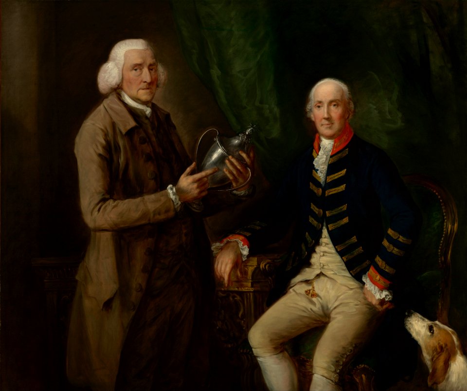 Thomas Gainsborough (English - Portrait of William Anne Hollis, 4th Earl of Essex, Presenting a Cup to Thomas Clutterbuck of Watfor... - Google Art Project