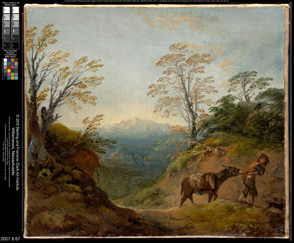 Thomas Gainsborough - Wooded Landscape with a Boy Leading a Donkey and Dog, and an Extensive Panorama with Buildings and Distant Hills - 2007.8.67 - Clark Art Institute