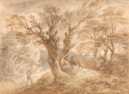 Thomas Gainsborough - Wooded Landscape with Peasant and Donkeys - Google Art Project. Free illustration for personal and commercial use.