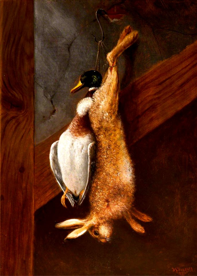 Thomas Greenslade Targett (c.1829-1891) - Dead Duck and Hare, Hanging from a Rafter - 1257179 - National Trust