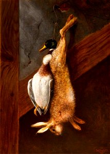 Thomas Greenslade Targett (c.1829-1891) - Dead Duck and Hare, Hanging from a Rafter - 1257179 - National Trust