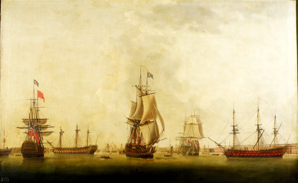 Thomas Elliot (c. 1770-1800) - A View of Part of the British Fleet at Portsmouth - RCIN 405170 - Royal Collection