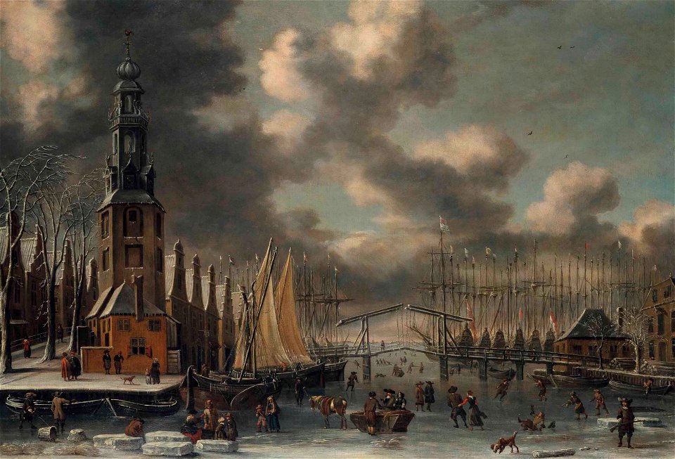 Thomas Heeremans and Abraham Storck - Winter landscape with the Montelbaanstoren, Amsterdam