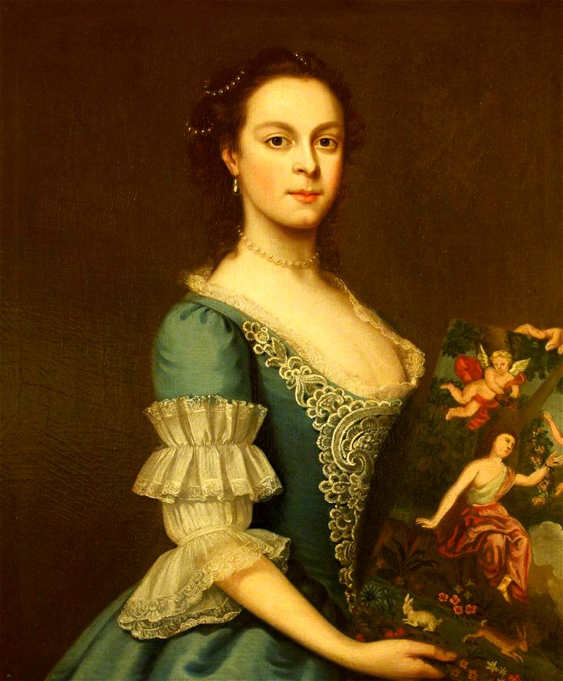 Thomas Hudson (1701-1779) (style of) - Penelope Jenkinson (d.1755), Later Mrs William Blathwayt III (^), as a Young Woman, Holding a Painting - 453759 - National Trust