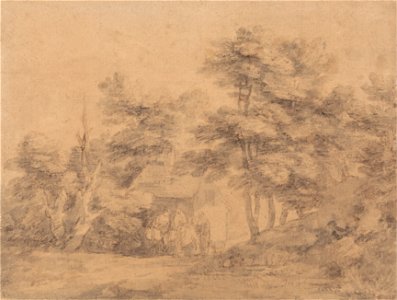 Thomas Gainsborough - Wooded Landscape with Figures, Donkeys and Cottage - Google Art Project. Free illustration for personal and commercial use.