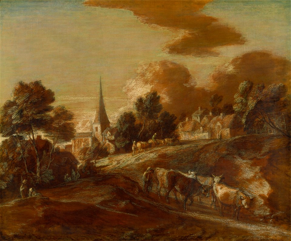 Thomas Gainsborough - An Imaginary Wooded Village with Drovers and Cattle - Google Art Project