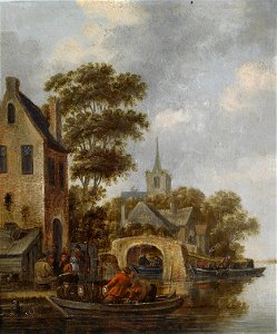 Thomas Heeremans Flusslandschaft mit einem Fährboot