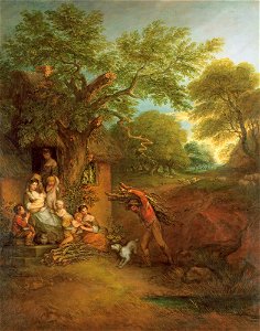 Thomas Gainsborough - Figures Before a Cottage. Free illustration for personal and commercial use.