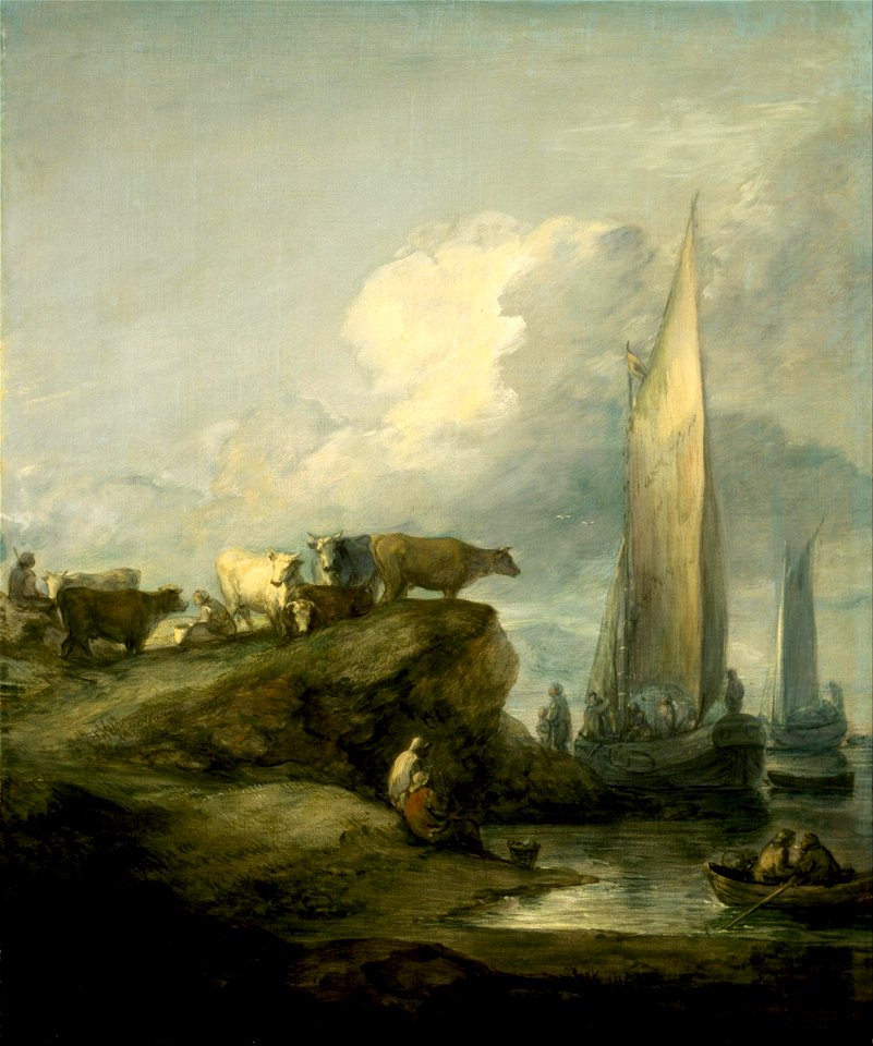Thomas Gainsborough - Coastal Scene with Shipping and Cattle - Google Art Project