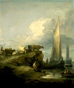 Thomas Gainsborough - Coastal Scene with Shipping and Cattle - Google Art Project. Free illustration for personal and commercial use.