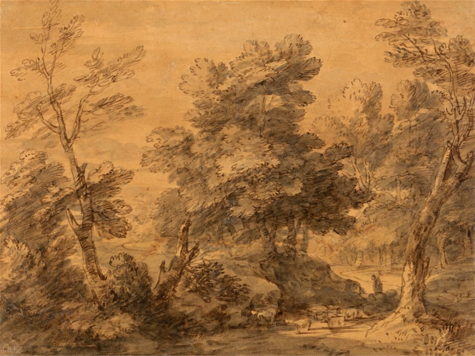 Thomas Gainsborough - Wooded Landscape with Shepherd and Sheep - Google Art Project