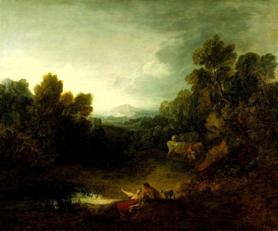 Thomas Gainsborough (1727-1788) - Rocky Wooded Landscape with Rustic Lovers by a Pool - 486175 - National Trust