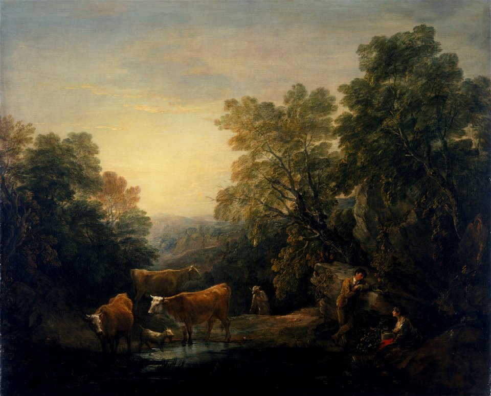 Thomas Gainsborough - Rocky Wooded Landscape with Rustic Lovers, Herdsman, and Cows - L.2016.2.4 - Princeton University Art Museum