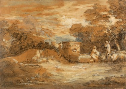 Thomas Gainsborough - Mountain Landscape with Figures, Sheep and Fountain - Google Art Project