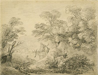 Thomas Gainsborough - Wooded Landscape with Donkey and Figures - Google Art Project
