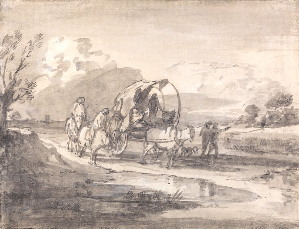 Thomas Gainsborough - Open Landscape with Horsemen and Covered Cart - Google Art Project