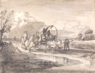 Thomas Gainsborough - Open Landscape with Horsemen and Covered Cart - Google Art Project. Free illustration for personal and commercial use.