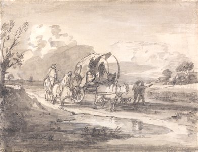 Thomas Gainsborough - Open Landscape with Horsemen and Covered Cart - Google Art Project