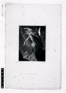 Thomas Holloway - White-bearded man on rock pointing at pursuing horsemen; an illustration to p.29 of Gray's 'The Bard'. 1800