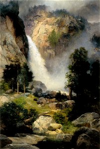 Thomas Moran - Cascade Falls, Yosemite. Free illustration for personal and commercial use.