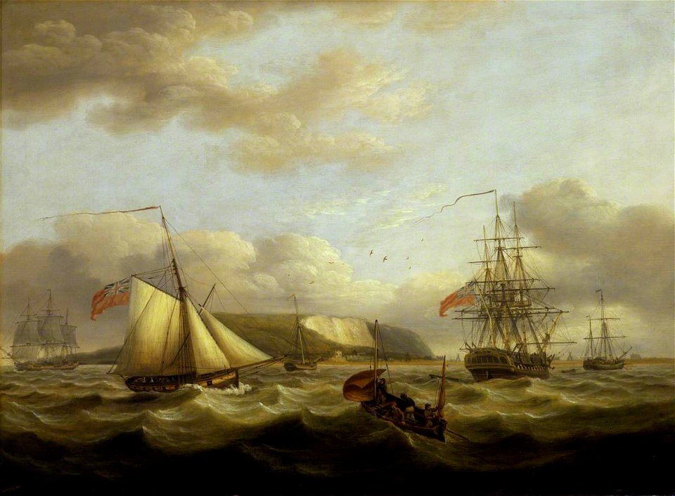 Thomas Luny (1759-1837) - A Cutter Passing Astern of a Frigate - BHC1134 - Royal Museums Greenwich