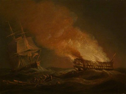 Thomas Luny (1759-1837) - Loss of the East Indiaman 'Kent', The Burning Hulk - BHC2273 - Royal Museums Greenwich
