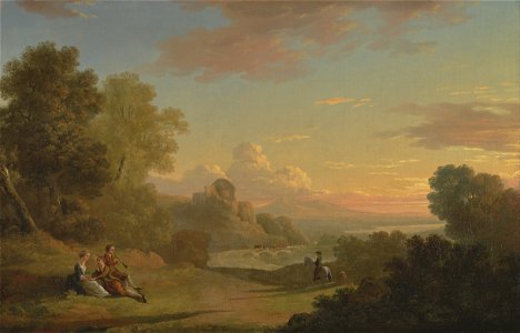 Thomas Jones - An Imaginary Landscape with a Traveller and Figures Overlooking the Bay of Baiae - Google Art Project