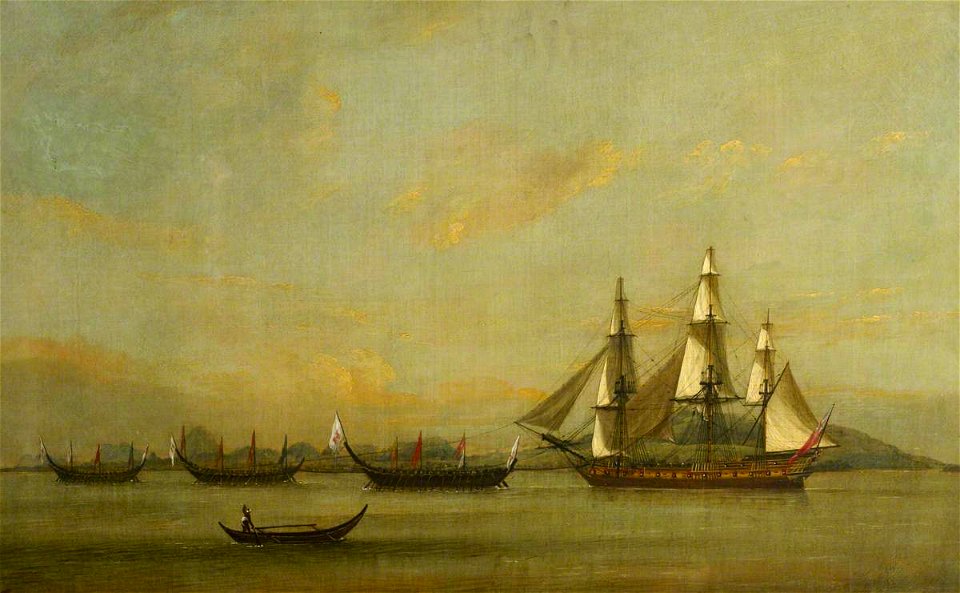 Thomas Luny (1759-1837) - Towing the East Indiaman 'Hindustan' - BHC3406 - Royal Museums Greenwich