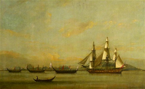 Thomas Luny (1759-1837) - Towing the East Indiaman 'Hindustan' - BHC3406 - Royal Museums Greenwich