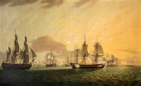 Thomas Luny (1759-1837) - The East Indiaman 'General Goddard' Capturing Dutch East Indiamen, June 1795 - BHC0479 - Royal Museums Greenwich