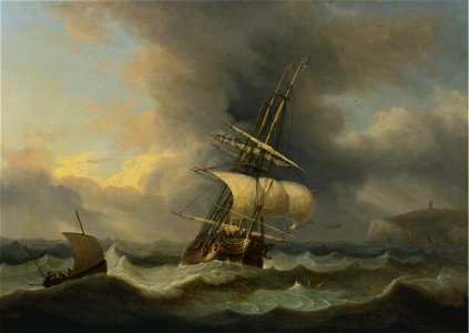 Thomas Luny - Shortening sail off South Foreland. Free illustration for personal and commercial use.