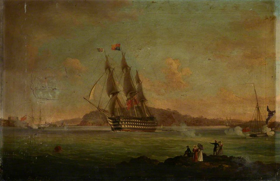 Thomas Lyde Hornbrook (1780-1850) - HMS 'Britannia' Sailing from the Hamoaze to Plymouth Sound, with the Duke of Clarence on Board as Lo - BHC3742 - Royal Museums Greenwich
