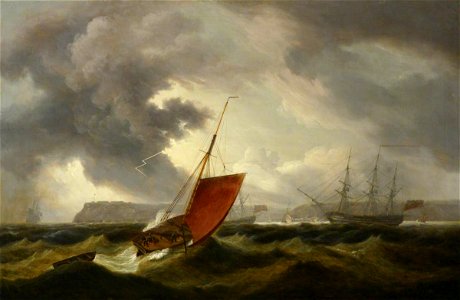 Thomas Luny (1759-1837) - A Brixham Trawler Running into Torbay - BHC1130 - Royal Museums Greenwich. Free illustration for personal and commercial use.