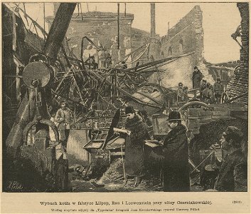 Wybuch kotła w fabryce Lilpop, Rau i Loewenstein przy ulicy Czerniakowskiej - Według umyślnie zdjętej fotografii Jana Mieczkowskiego rysował Ksawery Pillati (59324)