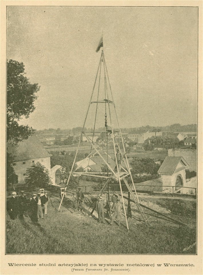 Wystawa metalowa w Warszawie Wiercenie studni artezyjskiej na wystawie metalowej w Warszawie Podług fotografii St. Bogackiego (82664)