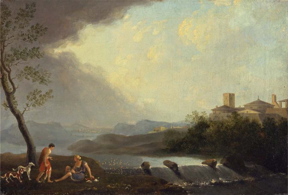 Thomas Jones - An Imaginary Italianate Landscape with Classical Figures and a Waterfall - Google Art Project