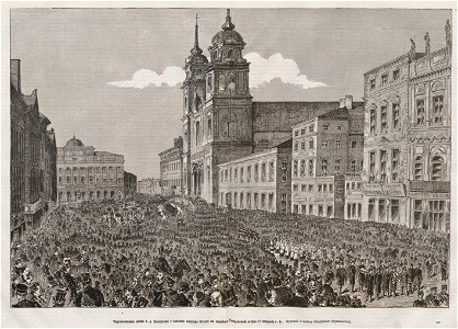 Wyprowadzenie zwłok ś. P. Girsztowta z kościoła świętego Krzyża na cmentarz Powązkowski w dniu 17 listopada r.b. - Rysował z natury Władysław Szymanowski (58708)