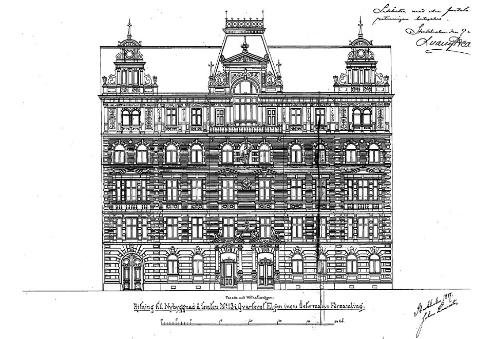 Älgen 13, fasad, ritning, 1887