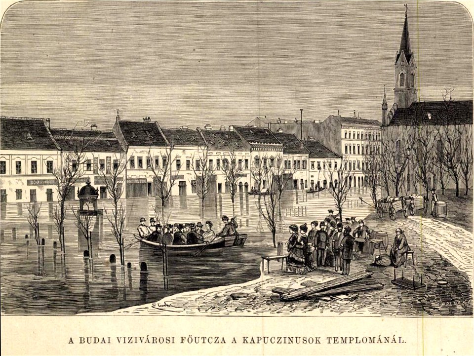 Árvízkép 1876-ból a budai vizivárosi Fő utca, Vasárnapi Ujság, 1876