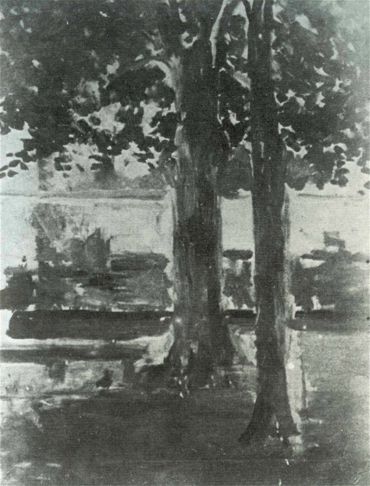 Édouard Manet - Arbes et banc dans le jardin de Bellevue (RW 401)