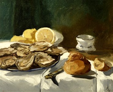 Édouard Manet - Nature morte, huîtres, citron, brioche (RW 252)