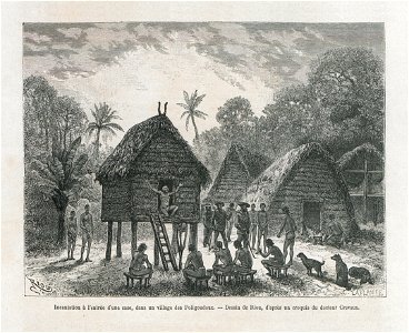 Édouard Riou - Incantation à l'entrée d'une case, dans un village des Poligoudoux D'après un croquis du Docteur Crevaux