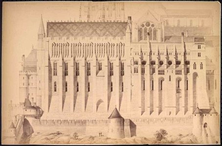 Édouard Corroyer, Projet de restauration, la façade nord et l’entrée de l’abbaye, photographie d’un plan, 1874